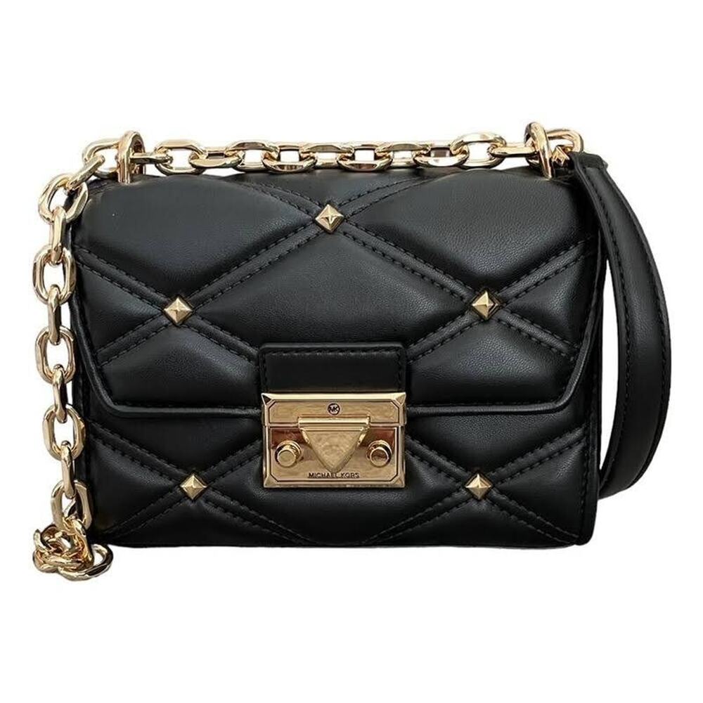 Michael Kors Serena Quilted Pushlock Satchel Crossbody Bag in Black - NWT $498